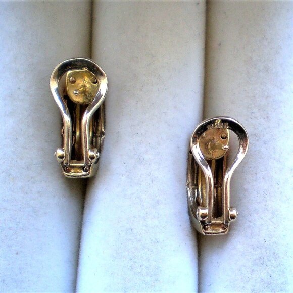 Designer Tri Color 14K Rose Yellow White Gold Bamboo Design Omega Back Earrings - Picture 6 of 7